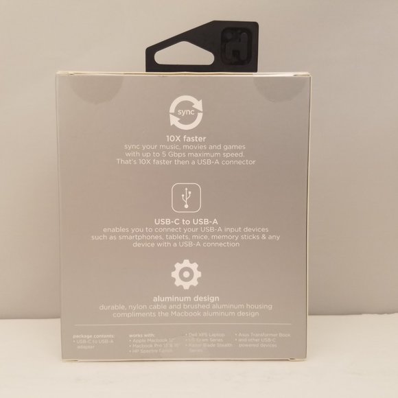 iHome 6" Nylon USB-C to USB-A Adapter | Charge & Sync Aluminum Tip - Picture 3 of 5